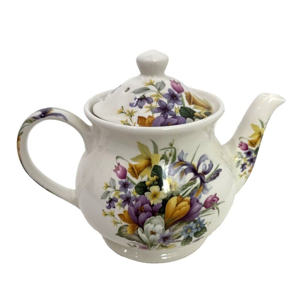 Vintage Sadler England Spring Tulips Daffodils Floral Teapot 9” Wide 6” Tall